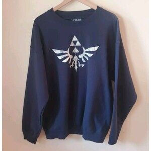 Legend of Zelda Hylian Crest Crew Neck Navy Blue pull over fleece sweatshirt XL